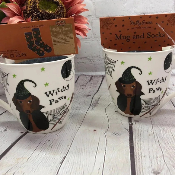 Milly green dachshund witchy paws mug and sock set - Picture 2 of 7